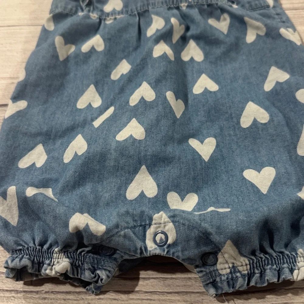 Carter's Baby Girls Blue Chambray Heart Print Romper